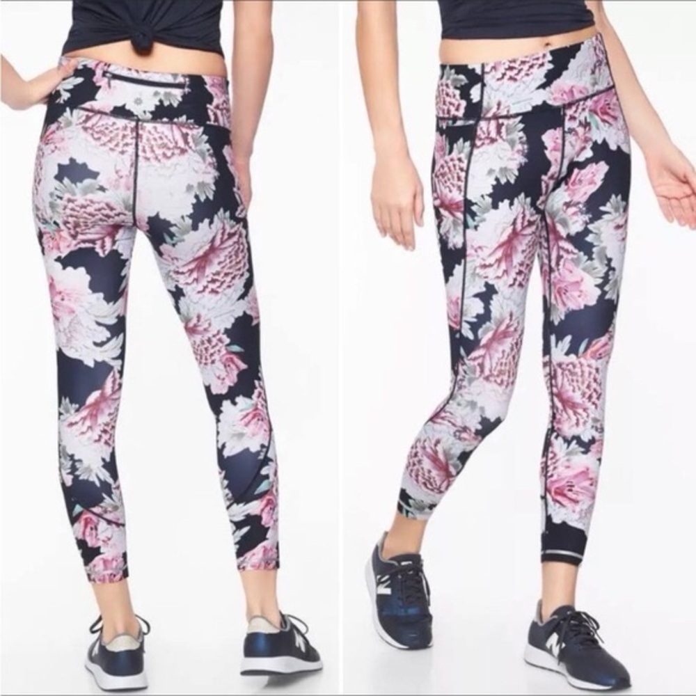 Athleta Size S Run Free Garden Party Floral 7/8 Ankle Tights Yoga Leggings
